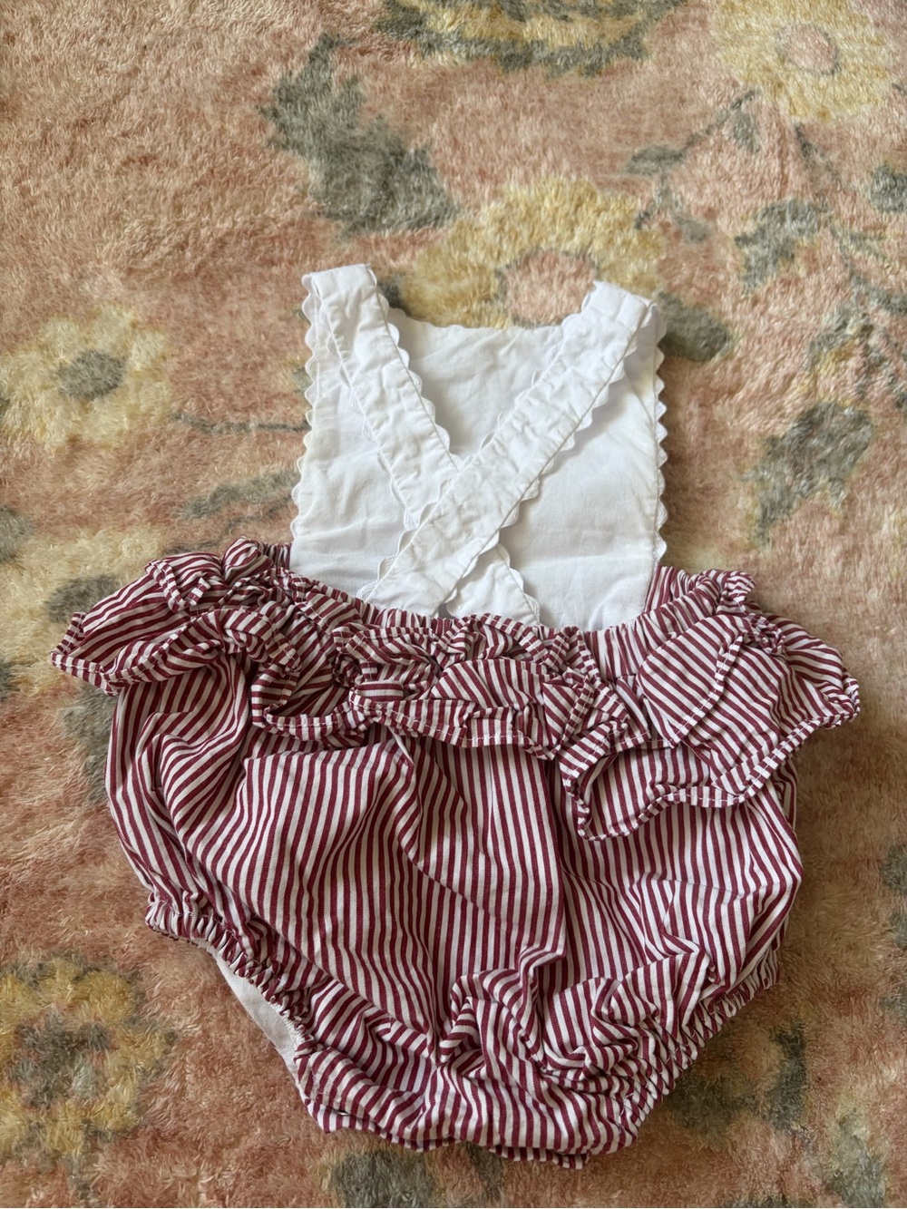 Edgehill Collection White and Red Striped Baby One-Piece